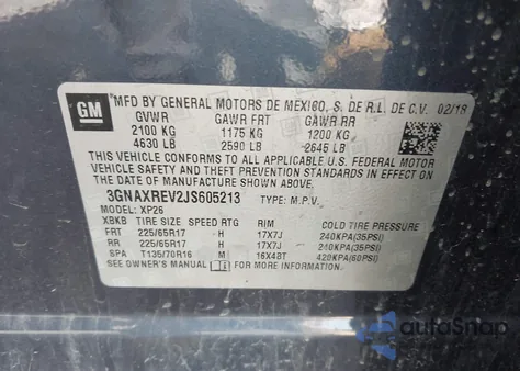 2018 Chevrolet Equinox Ls из США, поврежденный, VIN 3GNAXREV2JS605213